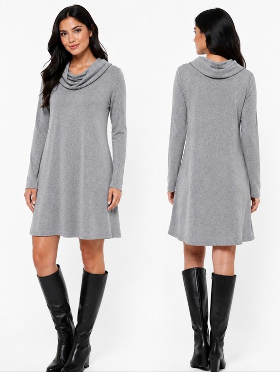 Emery Rose Dresses & Skirts - EMORY ROSE Grey Cowl Neck Long Sleeve Dress